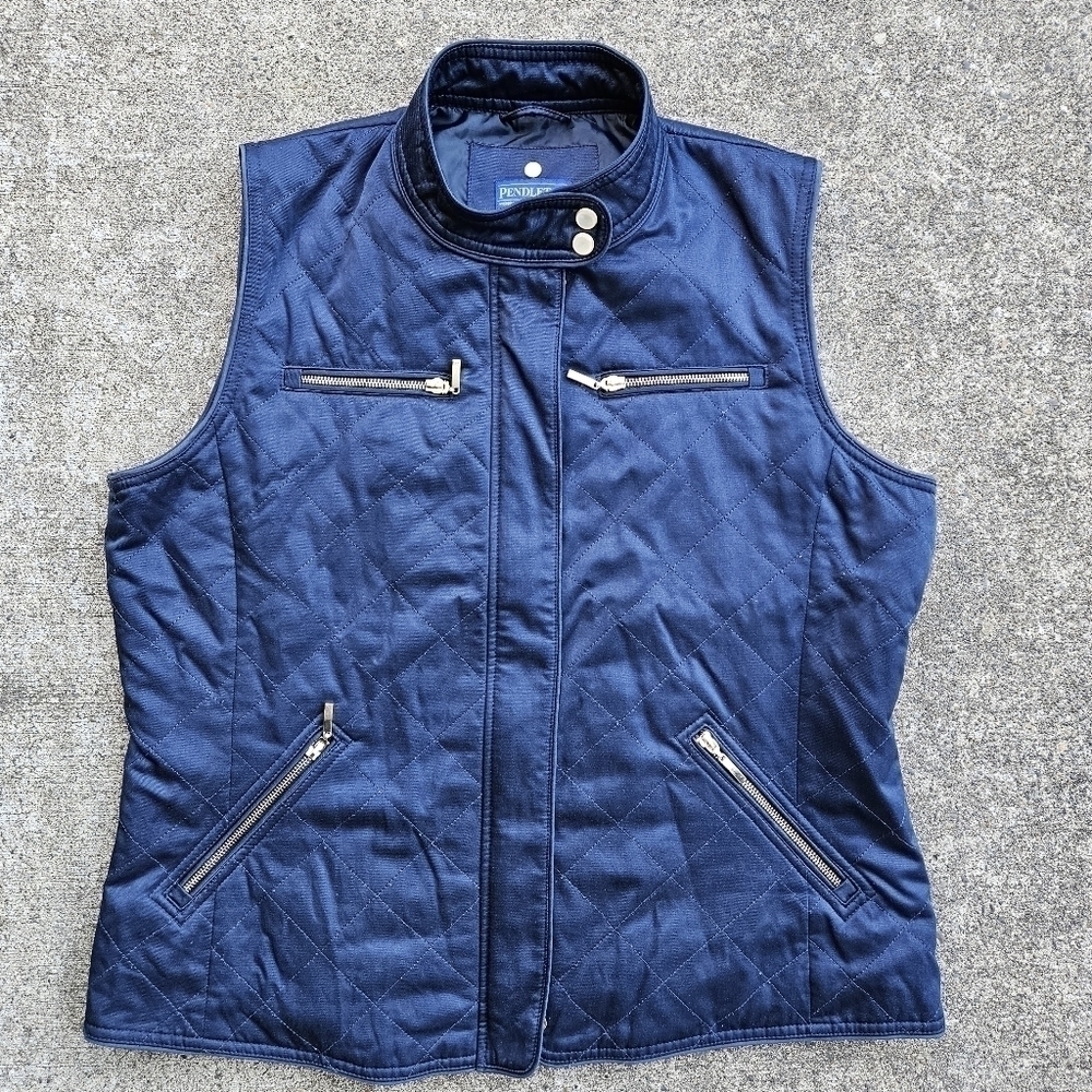PENDELTON Wool Co Navy Blue Quilted Vest Zip Up Nautical Jacket Women's Size XL